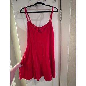 Red Linen Blend Dress with Bow on Front (Size XL)